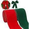 Kingovalley 2 Rotoli di Nastro di Natale con Filo, 2,5 Pollici x 10 Yards Nastro di Natale in Velluto Verde Rosso con Bordo Dorato Nastro di Natale Vintage per Natale Fai da Te Home Ghirlanda Arco