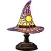 Generico Lampada a forma di cappello da strega in vetro colorato, lampada da tavolo USB LED in resina con bagliore mistico, luce notturna autunnale per Halloween, camera da letto, scrivania o regalo [Classe di