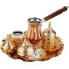 DEMMEX Set da Caffè Turco da 12 Pezzi con Cezve in Rame - Tazzine, Portatazze, Piattini, Zuccheriera e Vassoio - Elegante Set Artigianale per 2 Persone, Dorato