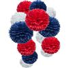 Happium 6 pon pon di carta velina, palline di fiori di carta per feste di compleanno, decorazioni per le feste bancarie dell'incoronazione del re della bandiera del Regno Unito - Blu, rosso e bianco