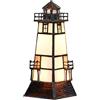 Bieye L30727 Lampada da tavolo decorativa in vetro colorato a forma di faro, luce notturna, adatta per la decorazione della casa (Bianco Crema, 12 x 12 x 22 cm (L x P x H))