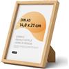 JUNOMI Cornice Premium A5 (14,8x21 cm) in Legno di Rovere | Portafoto | Vetro sintetico, profilo sottile 1,2 cm, da parete o da tavolo, in verticale e orizzontale