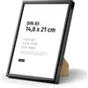 JUNOMI® Cornice portafoto A5 (14,8 x 21 cm), alluminio nero opaco elegante - profilo slim, vetro acrilico antiurto, appendiatura orizzontale e verticale