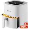 EVVO Friggitrice ad aria senza olio da 6 l, 1700 W, contenitore antiaderente, tecnologia Dual Cyclone, multifunzione, cottura, disidrata, scongelamento, fino a 200 gradi, spegnimento automatico