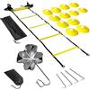 Fockety Kit Allenamento velocità Agilità, Scala con 12 Pioli, Paracadute | Scala regolabile da 6 m, paracadute a resistenza, 12 coni, 4 picchetti, per calcio, basket, baseball, hockey