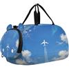 GuoChe Borsone da viaggio per bambini, ragazzi e ragazze | Borsone sportivo da viaggio con scomparto per scarpe, blu navy, aereo, aereo, viaggio, estetico da sogno