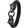 JewelryWe - Bracciale Elastico con Pendente Vichingo Testa del Lupo, Bracciale Catena Steampunk Gotico Vintage Idee Regalo per lui