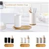 Untior Set da bagno in ceramica Dispenser di sapone in ceramica fine Porta spazzolino Accessori da bagno Set da 3 pezzi con decorazione base in bambù