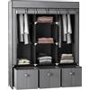 HOMCOM Armadio contenitore in tessuto HOMCOM, pieghevole con 5 ripiani, 2 aste appendiabiti e 3 cassetti in tessuto - 125L x 43P x 162,5H cm, grigio