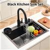 Bymaocar Lavello da cucina 60x45 in acciaio inossidabile con rubinetto estraibile, nero, a vasca singola, per case, bagni, fattorie, giardini, ecc.