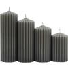 DONAU HOME Set di candele a colonna, a costine, grigie, 4 pezzi, diametro 5 x 8, 10, 12, 14 cm, non profumate, candele classiche, per la decorazione in soggiorno, bagno