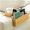 Naapesi Vassoio per Divano da Bracciolo 43x33cm,Bambu Massello con Portabicchiere e Scomparti Ripostiglio,Appoggio Pieghevole Antiscivolo e Anti-Caduta,Organizzatore per Casa per Telecomando,Snack,Cellulare