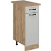 Vicco Mobiletto base per cucina R-Line, Bianco country, 30 cm | Frontale in MDF · + Piano di lavoro · Piedini regolabili in altezza · 1 Anta · Liberamente combinabile
