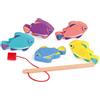 LUDI - Pesca alla Linea Magnetica - Gioco d'Acqua con Canna in Legno e 5 Pesci in Silicone - Sviluppo motorio e coordinamento - a Partire dai 18 Mesi