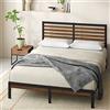 Zinus Kai - Letto matrimoniale 140 x 190 cm, struttura letto in metallo e bambù con testiera del letto, supporto a doghe in metallo, colore: marrone e nero