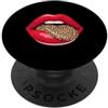 Red Lips Leopard Tongue Wild Animal Fash Stampa grafica retrò con labbra rosse e lingua leopardata PopSockets PopGrip Adesivo