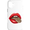 Red Lips Leopard Tongue Retro Animal Des Custodia per iPhone 16 Plus Stampa grafica vintage con labbra rosse e lingua leopardata