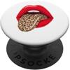 Red Lips Leopard Tongue Vintage Animal D Stampa grafica retrò con labbra rosse leopardate e lingua PopSockets PopGrip Adesivo