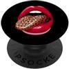Red Lips Leopard Tongue Vintage Wild Fas Stampa grafica retrò con labbra rosse e lingua leopardata PopSockets PopGrip Adesivo
