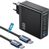 NOHON Caricatore USB C Rapido Caricabatterie: 100W PD 3.0 GaN Alimentatore con Cavo Tipo C Ricarica Rapido 140W 1.2M | PPS 4-Porte Compatibile con iPhone 13 14 15 16 17 MacBook iPad Laptop Galaxy S23