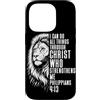 Lion of Tribe Judah Inspirational Christ Custodia per iPhone 14 Pro Filippesi 4:13 Leone di Giuda Fede Cristiana Versetto Bibbia