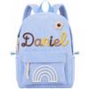 kaululu Zaino Asilo Personalizzato in Velluto Coste per Bambini - Piccoli Zainetto Scuola per Bambino con Nome Ricamato, Ideale per Asilo Gite in Campeggio 3-8 Anni (Blu)