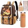 CYGMRFH Capybara Zaino con Astuccio, Penne Cancellabili, Marrone 4