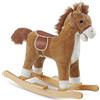 tectake® Cavallo a Dondolo per Bambini dai 24 Mesi, Cavalluccio Marrone Dondolo Neonati in Peluche Morbido, Struttura in Acciaio, Cintura di Sicurezza, con Suoni, Maniglie Poggiapiedi in Legno