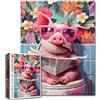Tucocoo Funny Pig - Puzzle da 1000 pezzi per adulti maiale lettura giornale bagno puzzle 40 x 70 cm carino animale con occhiali puzzle divertente sfida gioco di famiglia regalo per adulti adolescenti