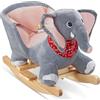 tectake® Cavallo a Dondolo per Bambini Elefante dai 12 Mesi, Dondolo Neonati in Peluche Morbido, Struttura in Acciaio, Pattini in Legno Massiccio, Cintura di Sicurezza, Schienale Alto, Effetti Sonori