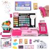heuchaey Registratore di Cassa Giocattolo Bambini, Cassa Supermercato Giocattolo con Cestino Della Spesa, Vera Calcolatrice, Scanner, Cibo, Giocattolos Educativo Regalo, Per Bambini 3+ Anni, Rosa