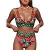 Hilinker Costumi da bagno da donna leopardati con scollo a V a vita alta 2 pezzi costumi da bagno, Corallo, XX-Large