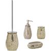 Gedy Myosotis Set 4 Pezzi Realizzato in Ceramica e Vetro | Set 4 Pezzi d'Appoggio Composto da 1 Dispenser Sapone, 1 Porta Spazzolini, 1 Porta Sapone,1 Scopino wc, Finitura Crema/Oro