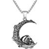 FREELANCE JW COLLANA "LUNA CRESCENTE E TESCHIO" IN ACCIAIO INOSSIDABILE - ARGENTO/ACCIAIO