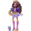 Monster High Clawdeen Wolf Bambola con Cucciolo di Lupo | Giubbotto Moto Lupo mannaro in Viola e Gonna Pelosa con Mezzaluna Animale e 7 Accessori come Libro, Croissant e Borsa