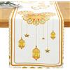 Netnology Eid Mubarak Runner da tavola decorativo, bianco e oro, moschea del Ramadan, lattern islamico, Happy Holiday, cucina, tavolo da pranzo, decorazione per la casa e le feste, 33 x 183 cm