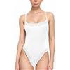 ABOCIW Body da donna in pizzo, scollo quadrato, senza maniche, con spalline sottili, canotte di base, bianco, Small