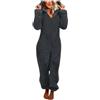 Generisch Tuta calda in pile da donna, morbida tuta in peluche, elegante monopezzo, con cappuccio e chiusura lampo, a maniche lunghe, tinta unita, per dormire, O grigio scuro, XL