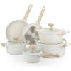 KASANOVA Batteria pentole antiaderenti 10 pezzi Bambù, Padelle e casseruole per induzione e tutti i piani cottura, Set pentole bianco con manici effetto legno