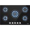 IsEasy Piano Cottura a Gas 5 Fuochi da Incasso, 77cm, 10500W, Protezione Flame-Out, Gas Naturale/Propano/Butano, Vetro Nero(Dimensioni incassate: 73 x 48 cm)
