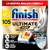 Finish Ultimate PLUS Infinity Shine Pastiglie Lavastoviglie al Limone, 105 Capsule con Scudo Protettivo contro lo Sporco e i Residui Incrostati