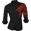 Generisch Camicia a maniche lunghe da uomo con drago ricamato, camicia grafica, per cosplay, feste, slim fit, con collo a tacca, O rosso., XL