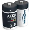 ANSMANN 2x Batterie ricaricabili stilo Mono D - Tipo 10000 (min. 9300 mAh) 1,2V NiMH - Pila a ricarica veloce - fino a 1000 cicli di ricarica eco-friendly