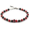 AC MILAN Bracciale acciaio e pietre naturali Uomo, Nero Rosso, Taglia Unica,