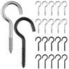 AiQInu 20 Pezzi Ganci a Vite, 40mm Kit Ganci a Vite, Hooks for Hanging, Gancio per Soffitto, Gancio Avvitabili in Acciaio per Lampade Chiavi Tazze Nero e Argento