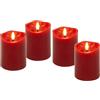 goobay Set di 4 candele LED con cera rossa vera, timer e stoppino 3D, luce calda (2700 K), decorative per soggiorno, sala da pranzo, a batteria, sicure e senza fiamma, 77749