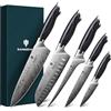SANMEIHO Set Coltelli Cucina Giapponesi 5 Pezzi Acciaio in Polvere | Set Coltelli da Chef Professionale 63 HRC Ultra Affilato 12°, Manico Ergonomico in Legno Naturale
