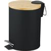 Amig - Pattumiera da bagno con pedale 3 litri Mod. Naturline - Colore nero e bambù - Apertura igienica senza mani - Ø16,8 x 23 cm - Acciaio inox laccato - Cestino rotondo con coperchio ermetico