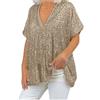Generisch Maglia da donna con brillantini, oversize, con paillette, con scollo a V, maglione largo come camicetta a tunica, cardigan lungo per abiti casual, O oro rosa, XL