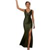 Generisch Abito da sera da donna, senza maniche, scollo a V, maxi abito lungo, elegante, da ballo, in raso, slim fit, abito da cocktail con spacco